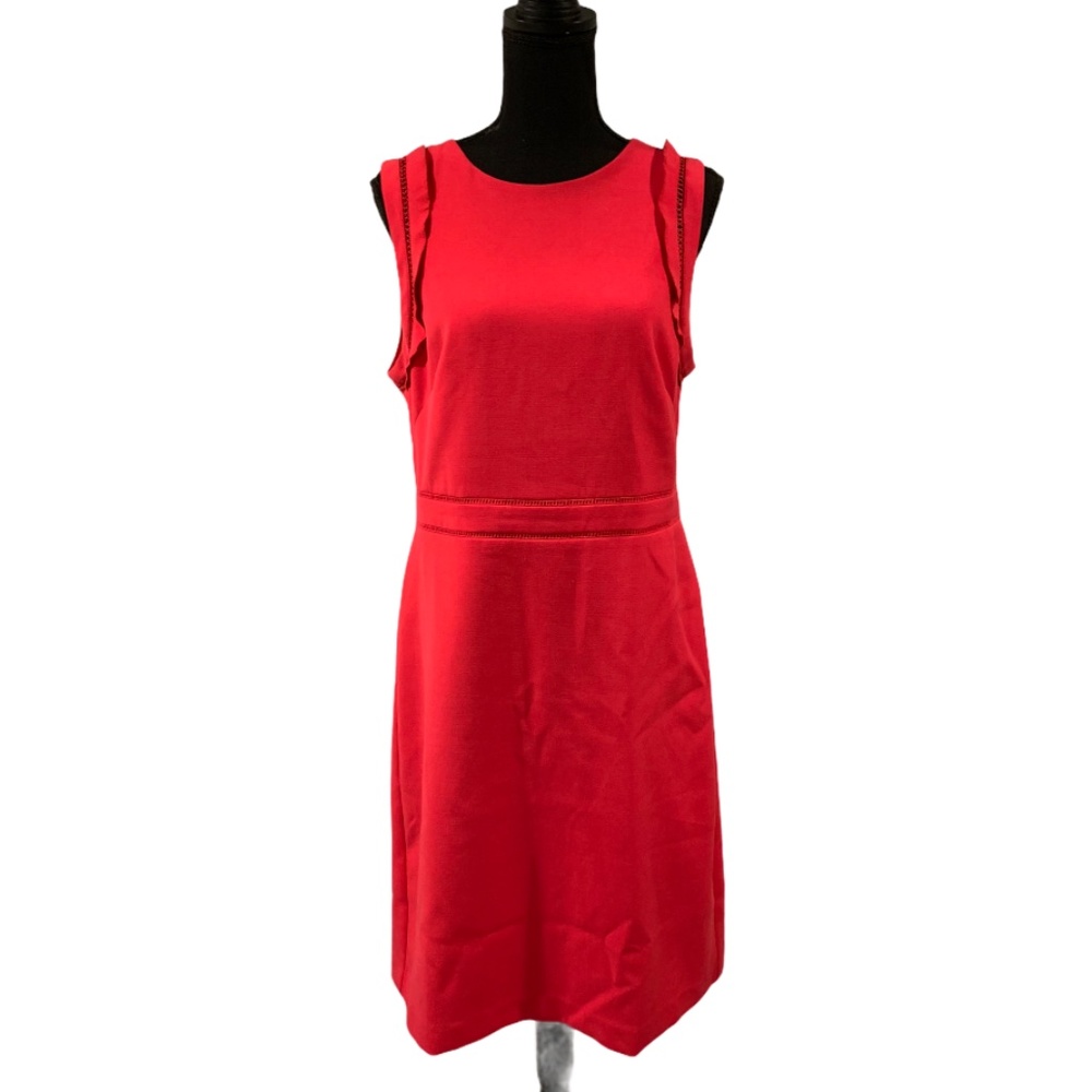 Ann Taylor Eyelet Ruffle Sheath Dress Red size 10